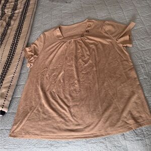 Short Sleeve Button-Detailed Top in Light Taupe